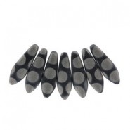Czech Glass Daggers beads 5x16mm Jet chrome dots matted